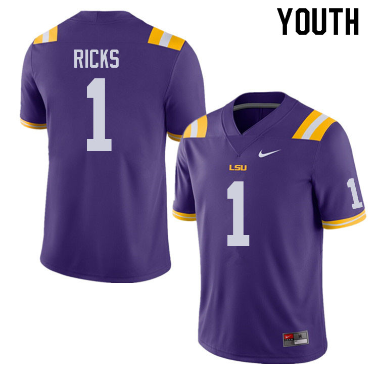 Youth #1 Eli Ricks LSU Tigers College Football Jerseys Sale-Purple